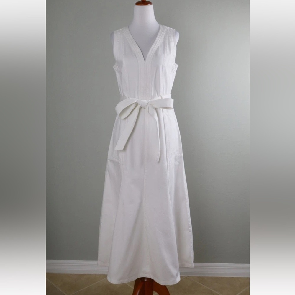 SUNDANCE Catalog NWT ‘Poppy’ Denim Jean Midi Belted Dress in White Size 12 - Picture 7 of 13